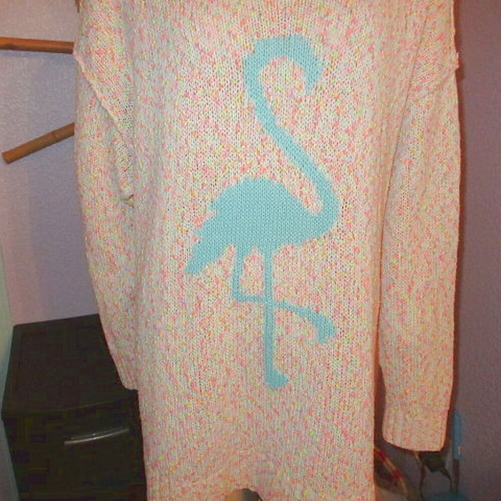 Torrid Speckled Knit Flamingo Sweater Size 2X Relaxed Pullover Beachy Coastal - Picture 4 of 12